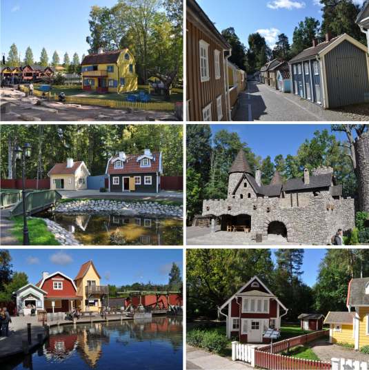 Colorful houses at VImmerby park