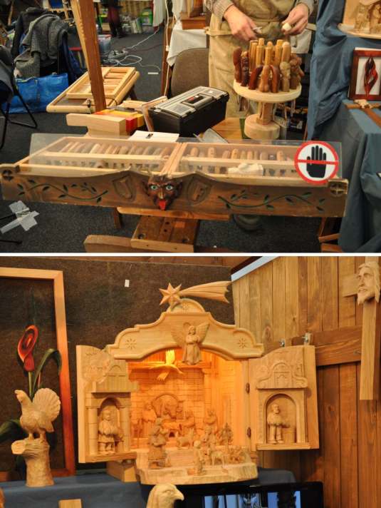 Wood-carvers tools and final product - Nativity scene