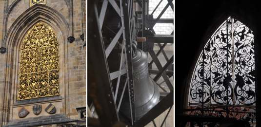 Bells are hiddne in the tower behind the golden bar